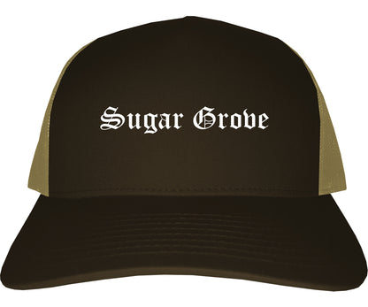 Sugar Grove Illinois IL Old English Mens Trucker Hat Cap Brown