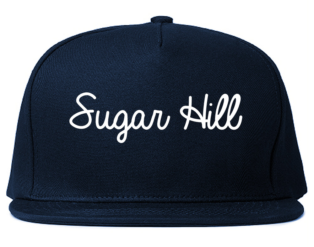 Sugar Hill Georgia GA Script Mens Snapback Hat Navy Blue