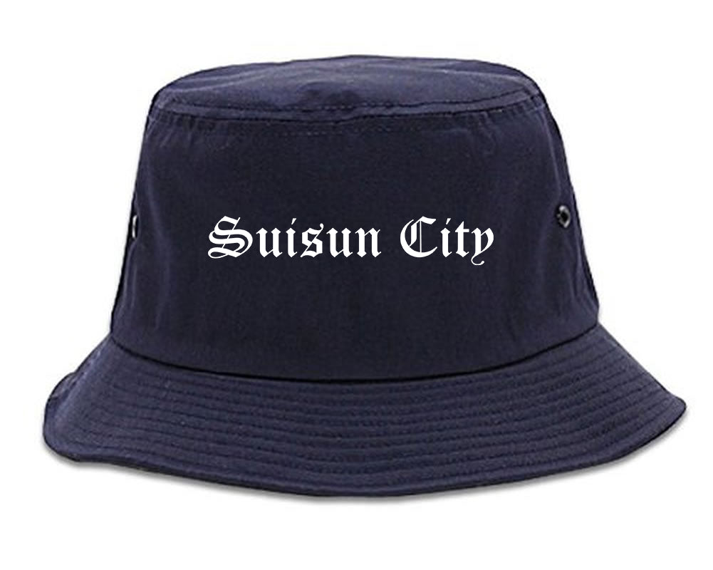 Suisun City California CA Old English Mens Bucket Hat Navy Blue