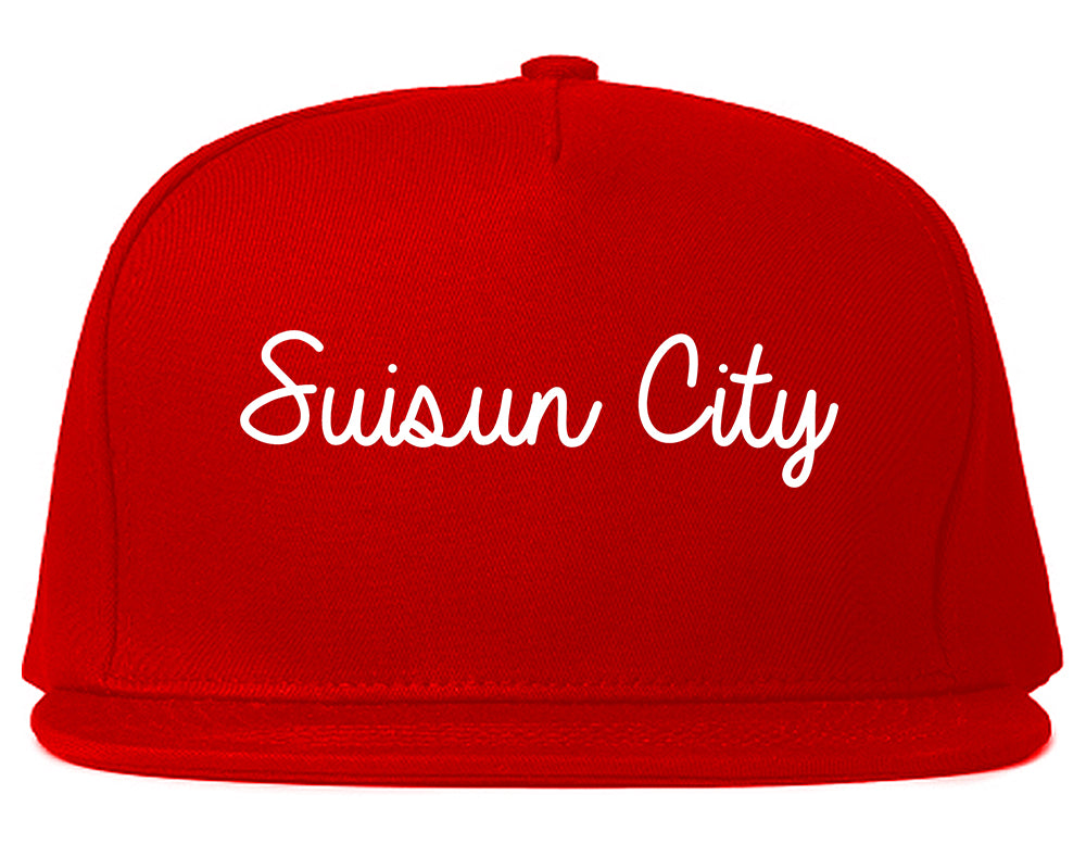 Suisun City California CA Script Mens Snapback Hat Red