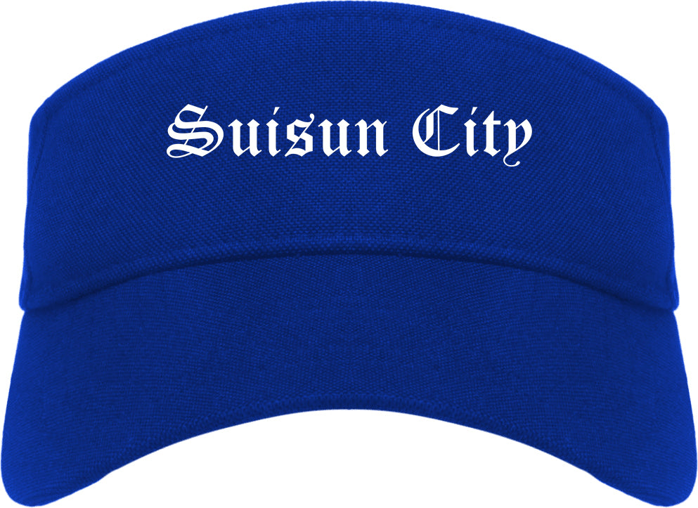 Suisun City California CA Old English Mens Visor Cap Hat Royal Blue