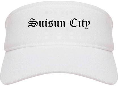 Suisun City California CA Old English Mens Visor Cap Hat White