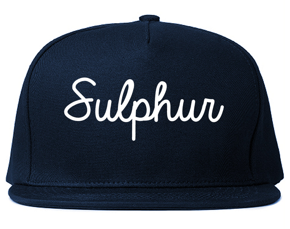 Sulphur Oklahoma OK Script Mens Snapback Hat Navy Blue