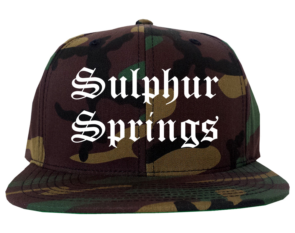 Sulphur Springs Texas TX Old English Mens Snapback Hat Army Camo