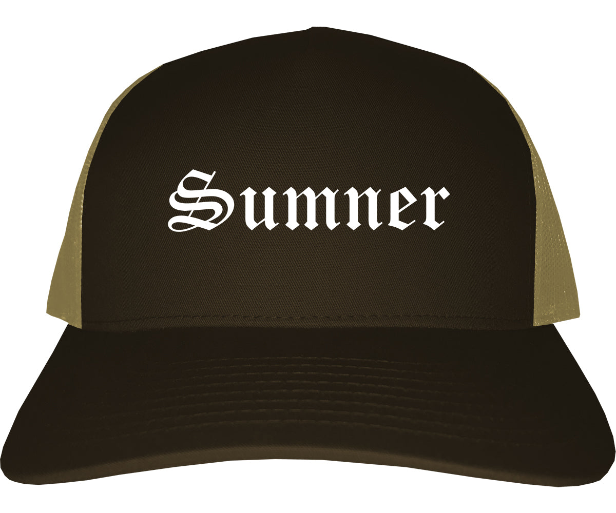 Sumner Washington WA Old English Mens Trucker Hat Cap Brown