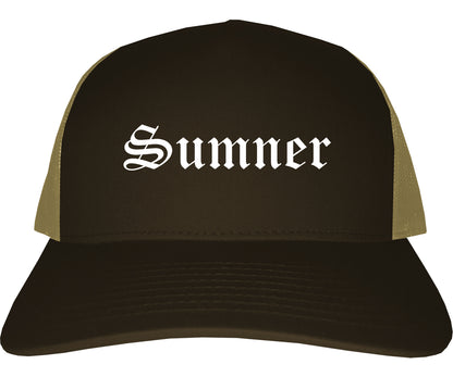 Sumner Washington WA Old English Mens Trucker Hat Cap Brown