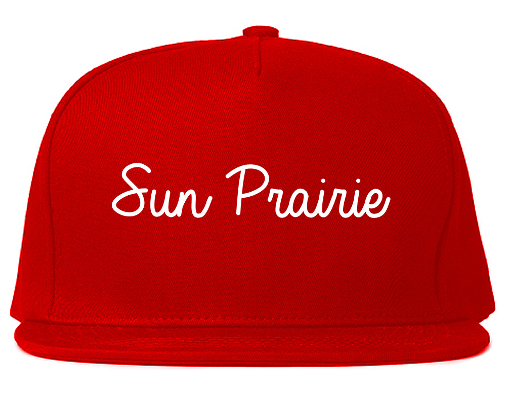 Sun Prairie Wisconsin WI Script Mens Snapback Hat Red