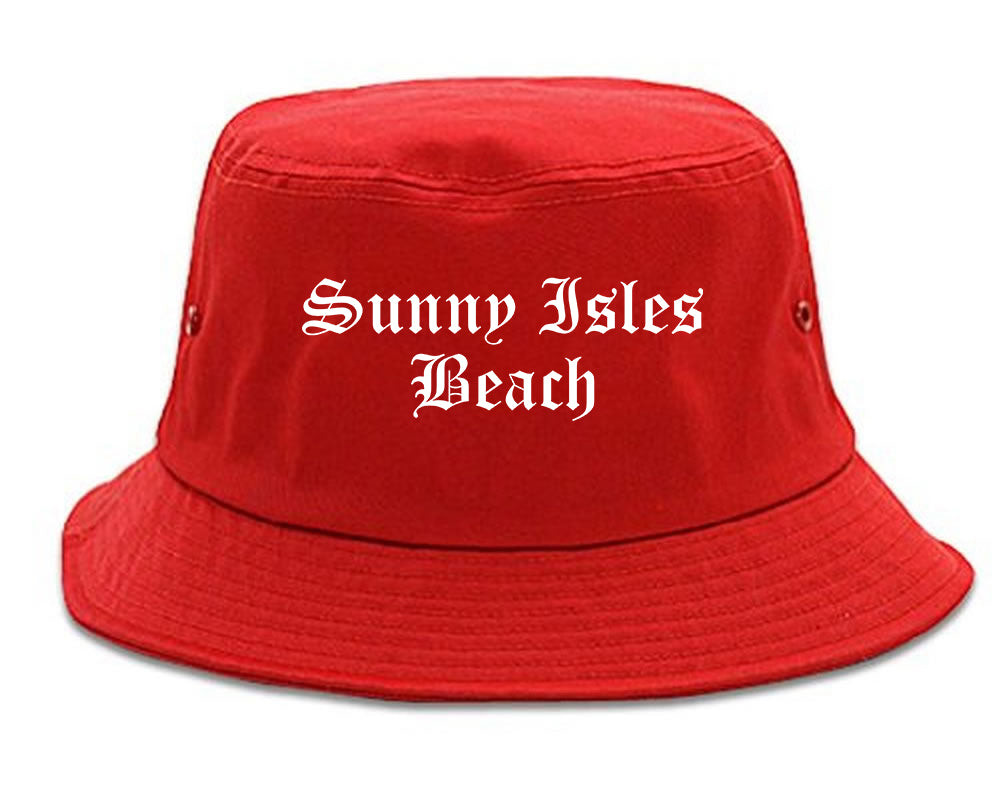 Sunny Isles Beach Florida FL Old English Mens Bucket Hat Red
