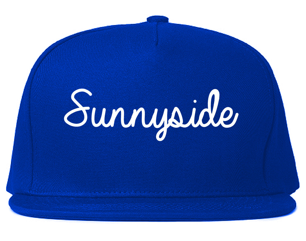 Sunnyside Washington WA Script Mens Snapback Hat Royal Blue