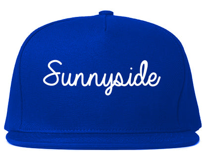 Sunnyside Washington WA Script Mens Snapback Hat Royal Blue