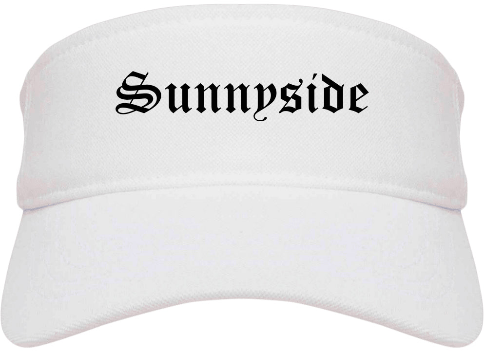 Sunnyside Washington WA Old English Mens Visor Cap Hat White