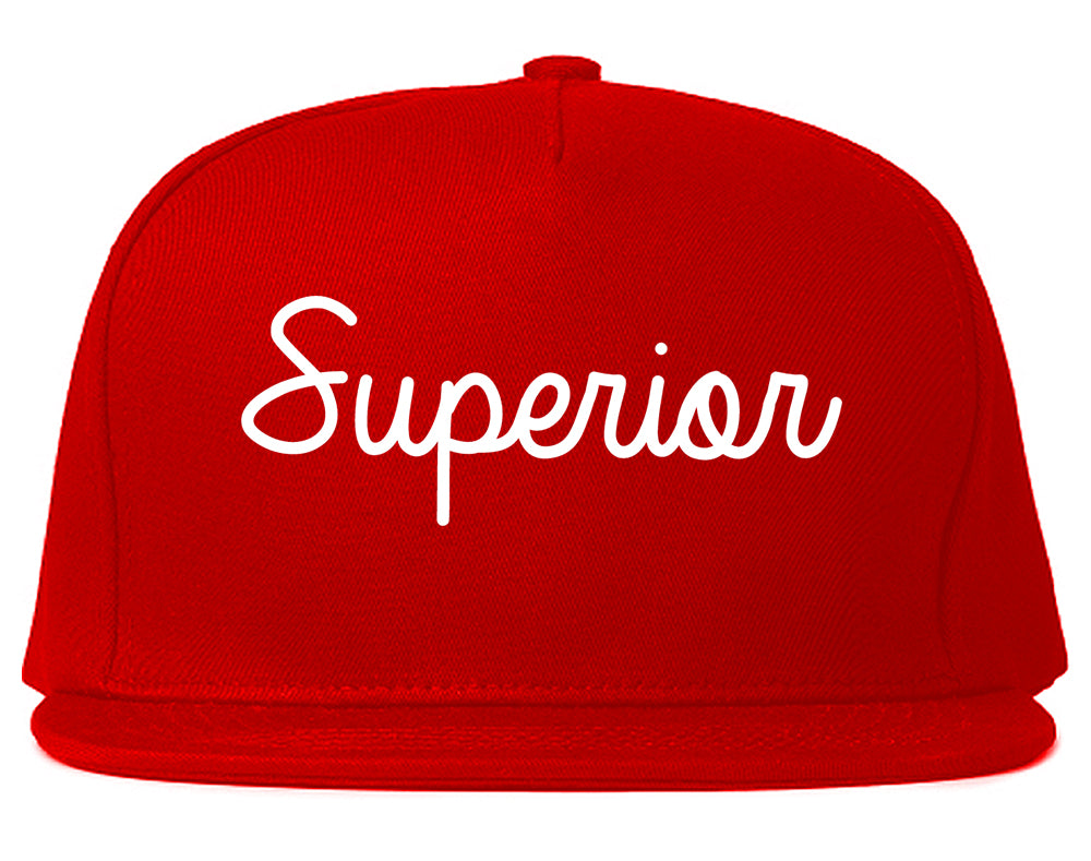 Superior Wisconsin WI Script Mens Snapback Hat Red