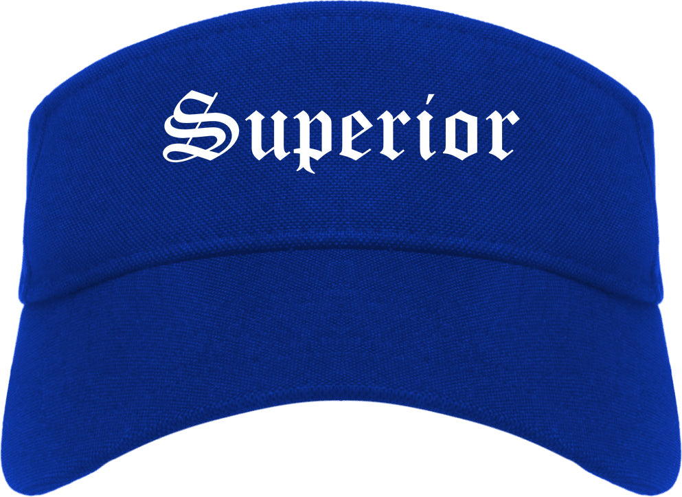Superior Wisconsin WI Old English Mens Visor Cap Hat Royal Blue