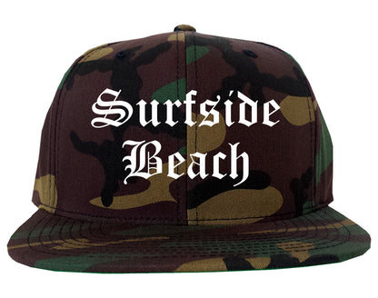 Surfside Beach South Carolina SC Old English Mens Snapback Hat Army Camo