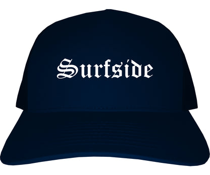 Surfside Florida FL Old English Mens Trucker Hat Cap Navy Blue