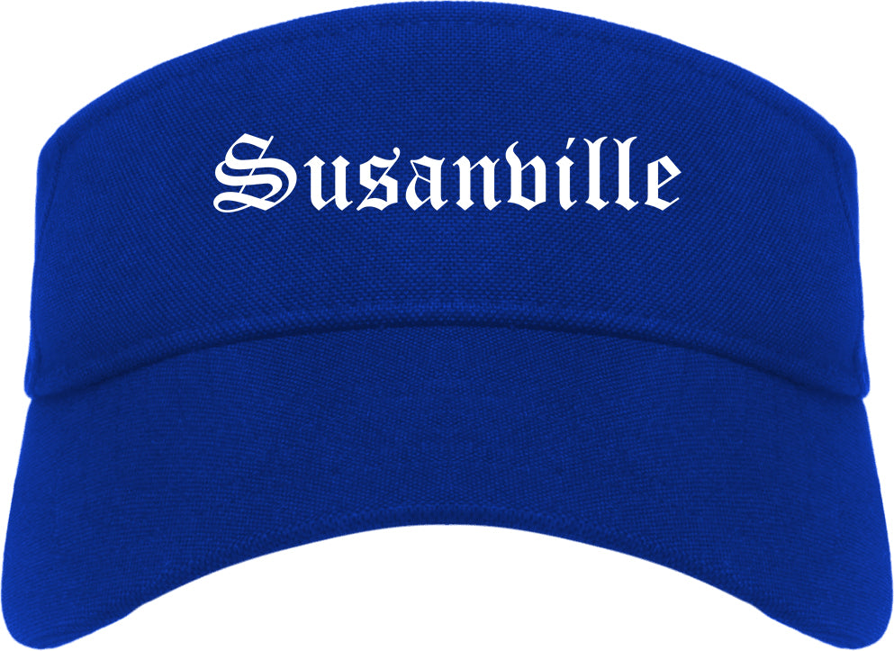 Susanville California CA Old English Mens Visor Cap Hat Royal Blue