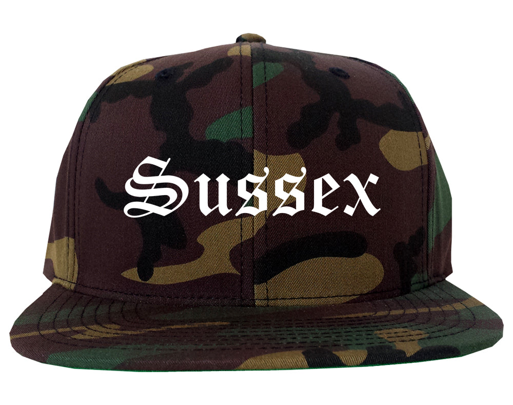 Sussex Wisconsin WI Old English Mens Snapback Hat Army Camo