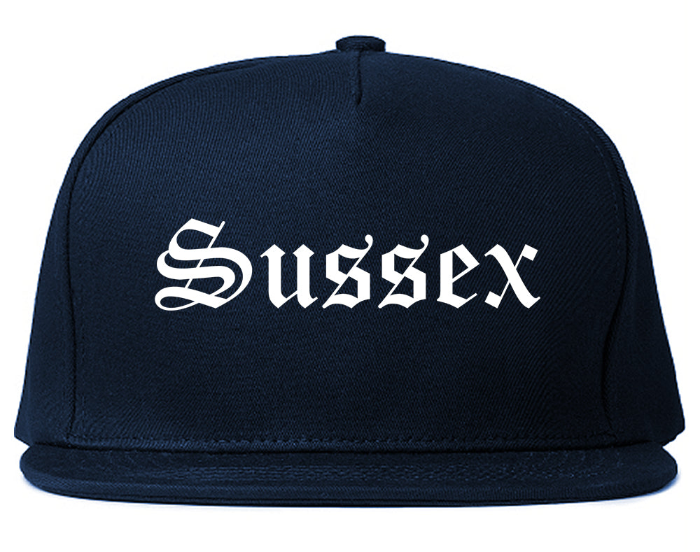 Sussex Wisconsin WI Old English Mens Snapback Hat Navy Blue