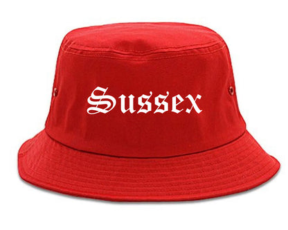Sussex Wisconsin WI Old English Mens Bucket Hat Red