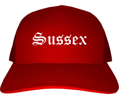 Sussex Wisconsin WI Old English Mens Trucker Hat Cap Red