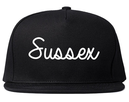 Sussex Wisconsin WI Script Mens Snapback Hat Black