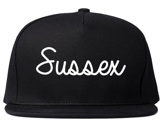 Sussex Wisconsin WI Script Mens Snapback Hat Black