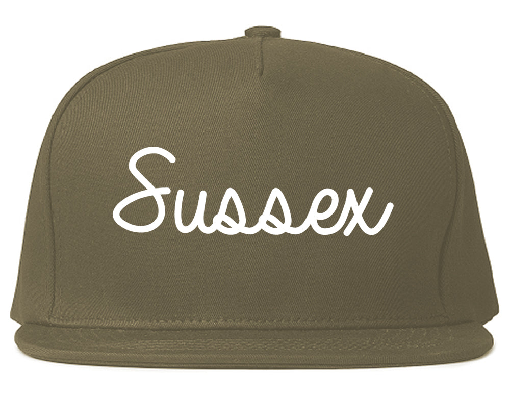 Sussex Wisconsin WI Script Mens Snapback Hat Grey
