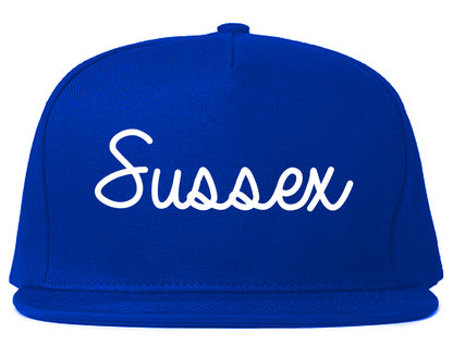 Sussex Wisconsin WI Script Mens Snapback Hat Royal Blue