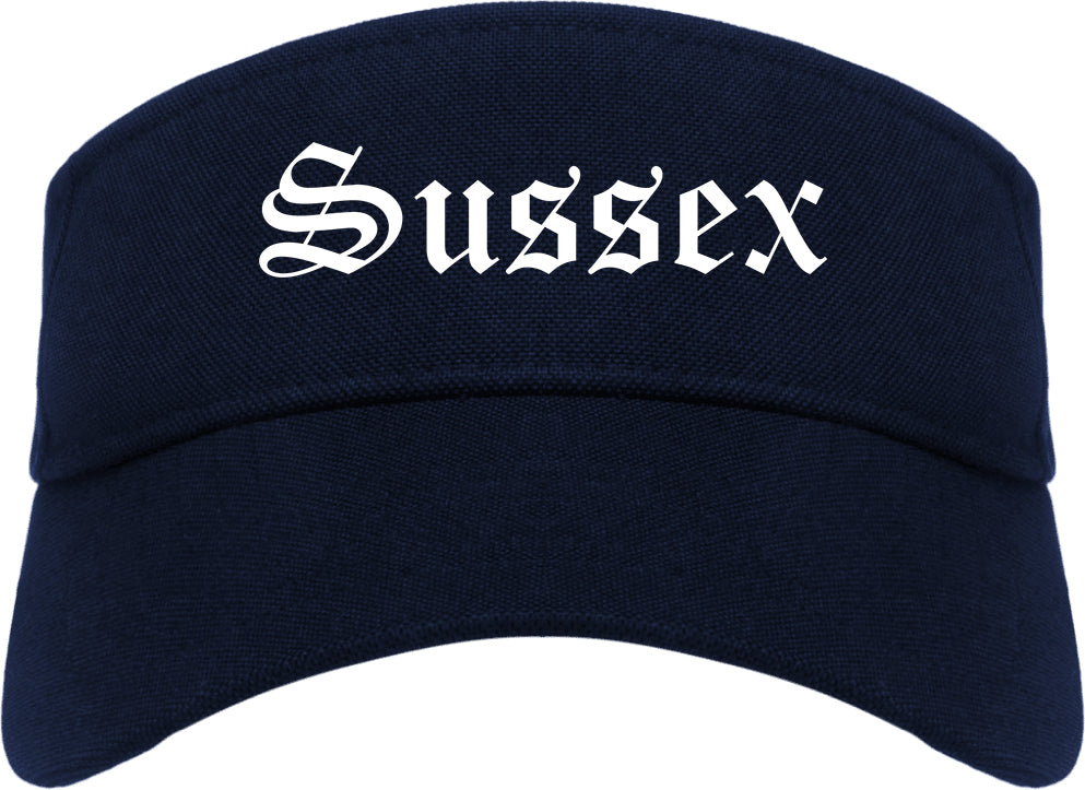 Sussex Wisconsin WI Old English Mens Visor Cap Hat Navy Blue