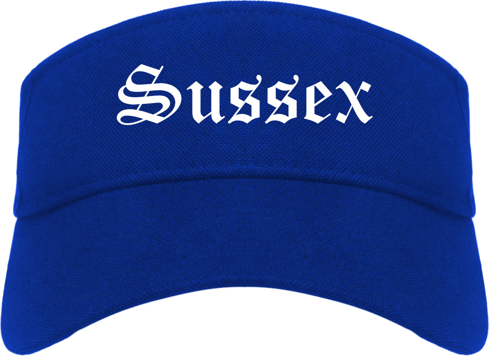 Sussex Wisconsin WI Old English Mens Visor Cap Hat Royal Blue