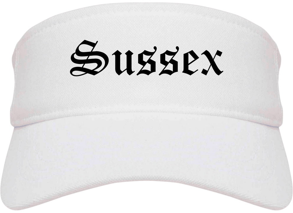 Sussex Wisconsin WI Old English Mens Visor Cap Hat White