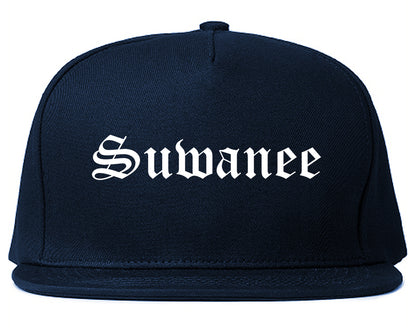 Suwanee Georgia GA Old English Mens Snapback Hat Navy Blue