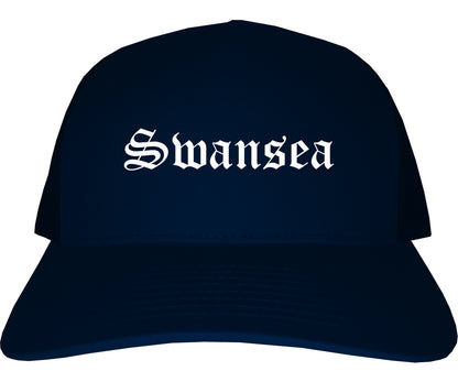 Swansea Illinois IL Old English Mens Trucker Hat Cap Navy Blue