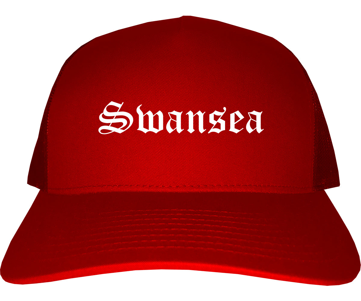 Swansea Illinois IL Old English Mens Trucker Hat Cap Red