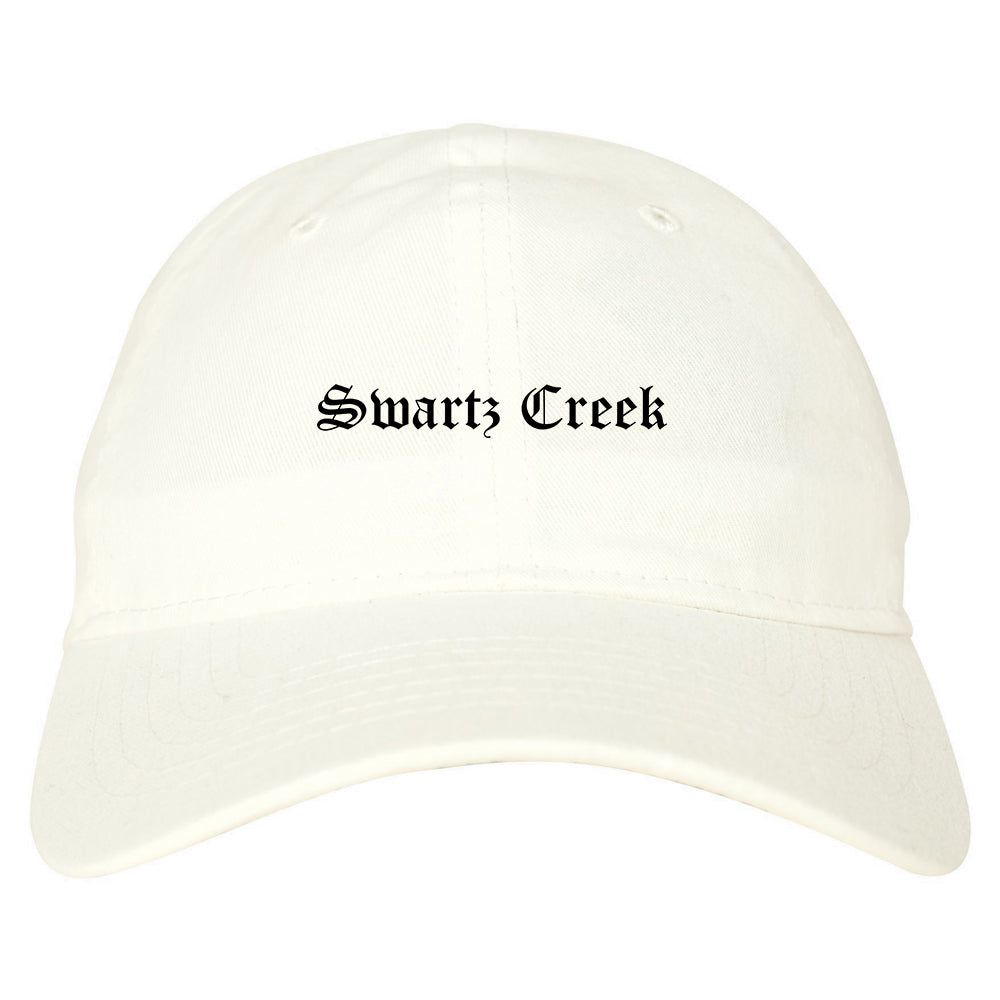 Swartz Creek Michigan MI Old English Mens Dad Hat Baseball Cap White