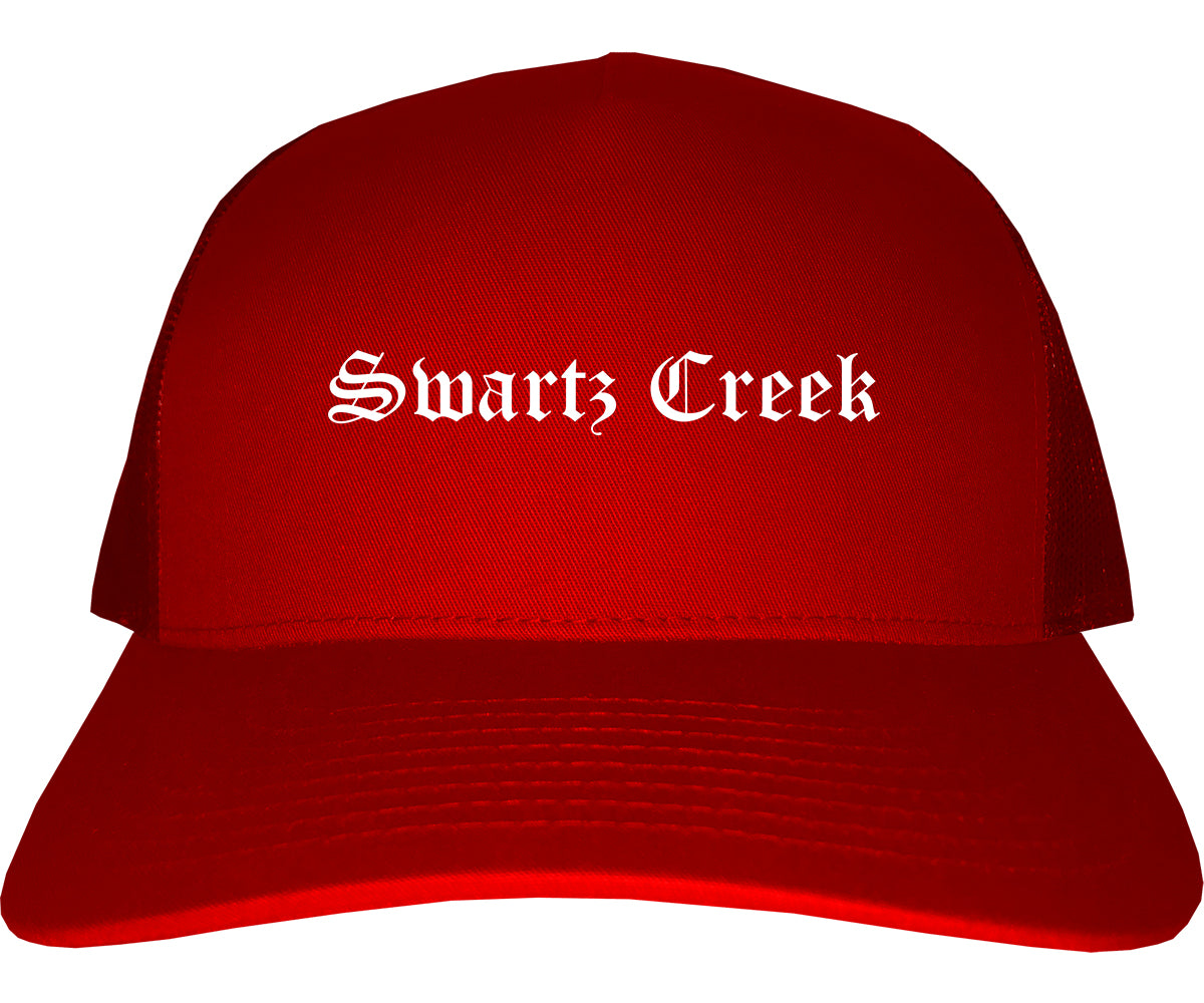 Swartz Creek Michigan MI Old English Mens Trucker Hat Cap Red