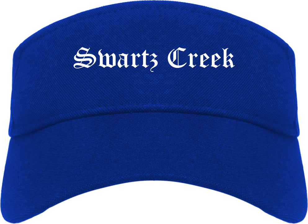 Swartz Creek Michigan MI Old English Mens Visor Cap Hat Royal Blue