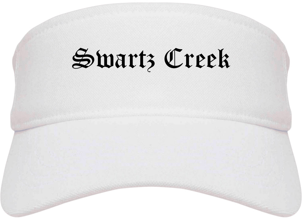 Swartz Creek Michigan MI Old English Mens Visor Cap Hat White