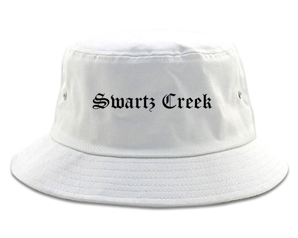 Swartz Creek Michigan MI Old English Mens Bucket Hat White