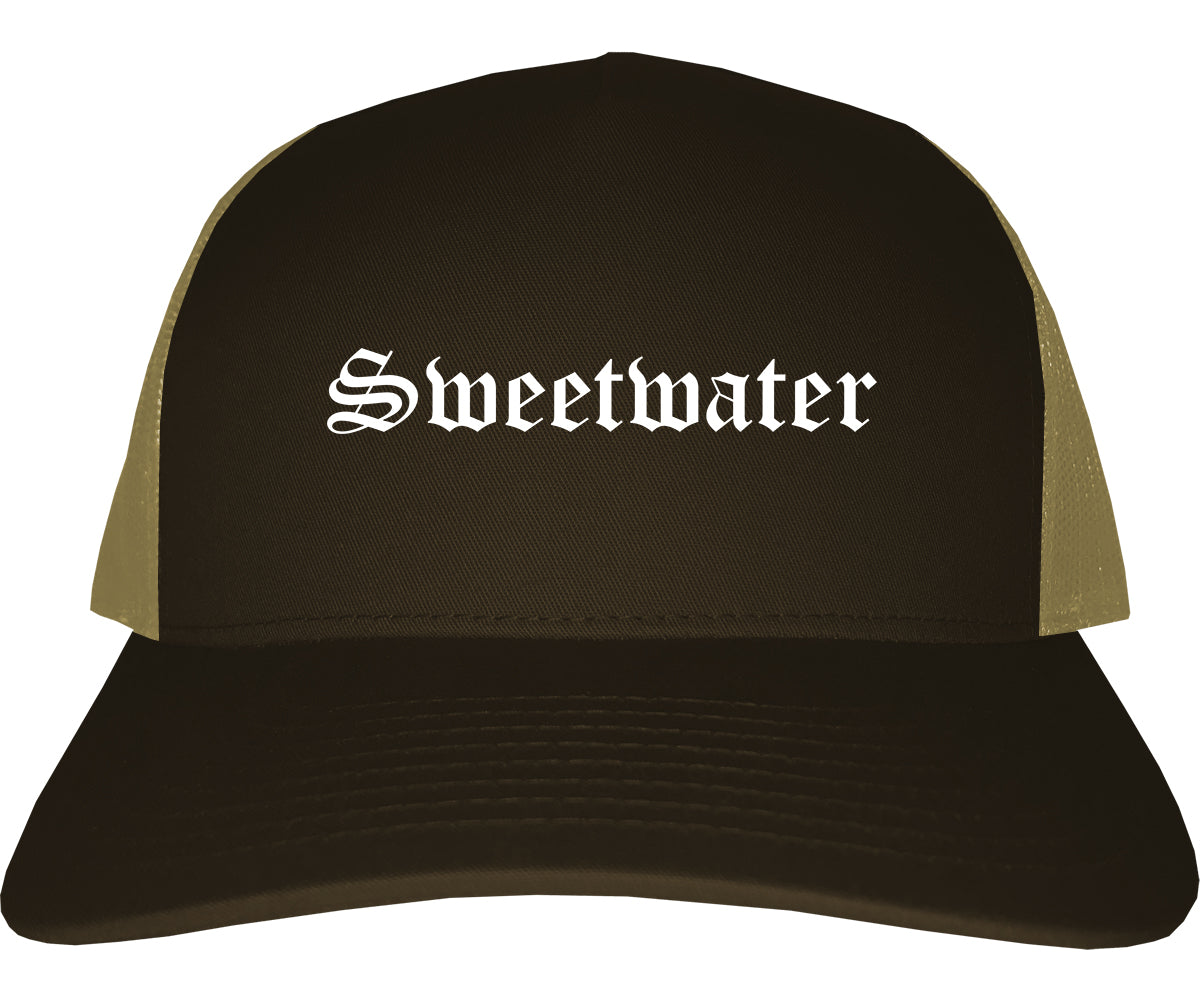 Sweetwater Texas TX Old English Mens Trucker Hat Cap Brown