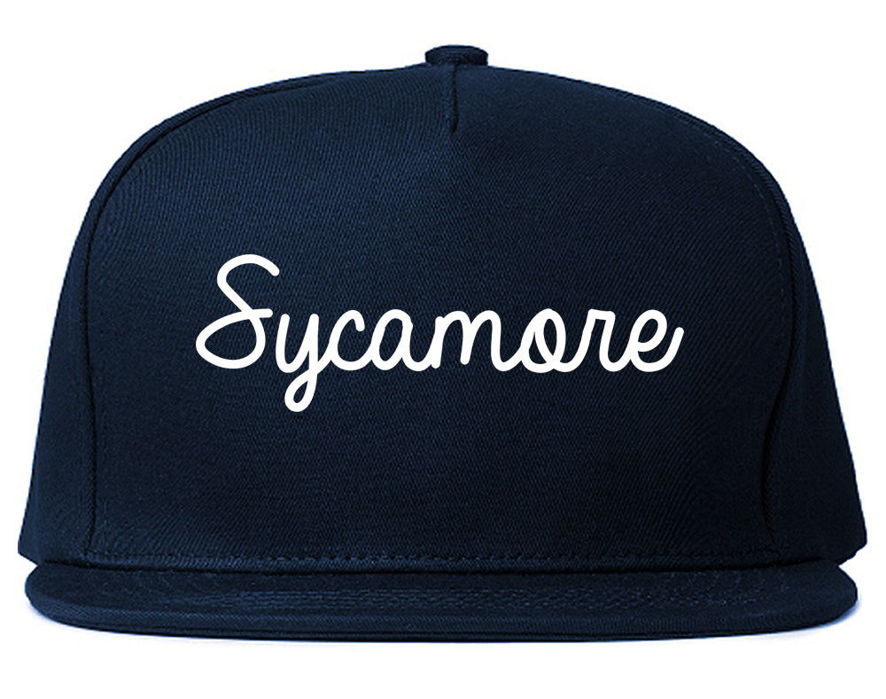 Sycamore Illinois IL Script Mens Snapback Hat Navy Blue