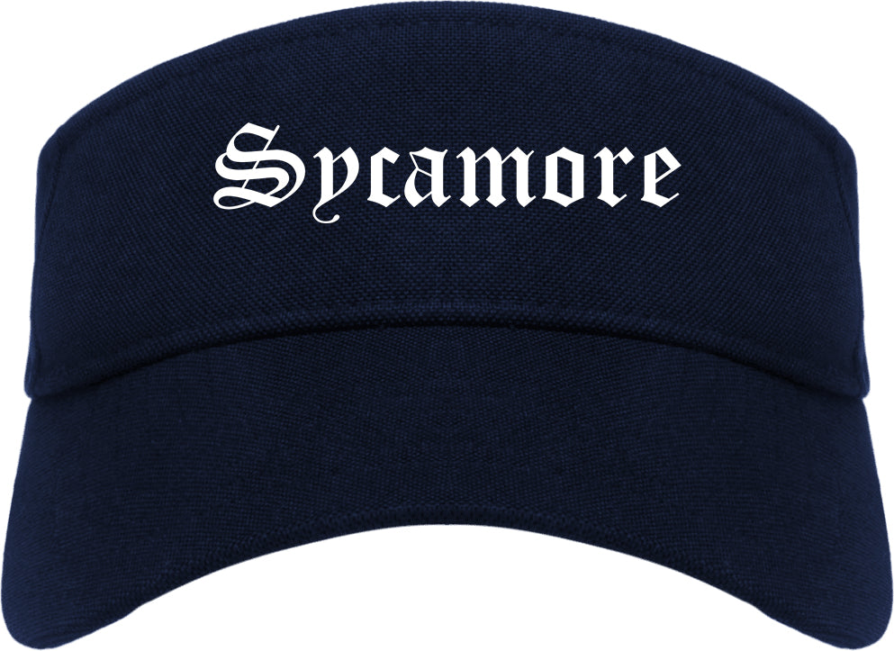 Sycamore Illinois IL Old English Mens Visor Cap Hat Navy Blue