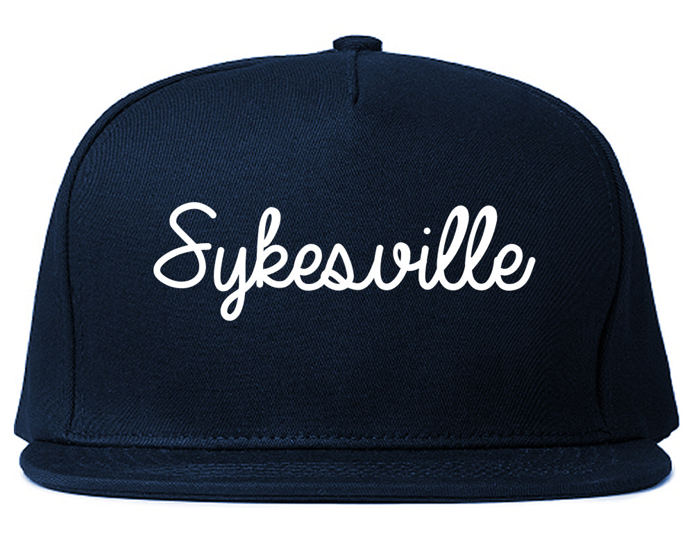 Sykesville Maryland MD Script Mens Snapback Hat Navy Blue