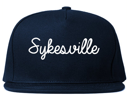 Sykesville Maryland MD Script Mens Snapback Hat Navy Blue