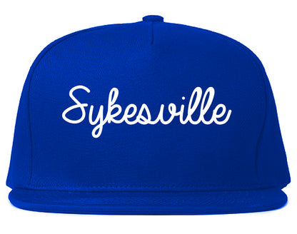 Sykesville Maryland MD Script Mens Snapback Hat Royal Blue