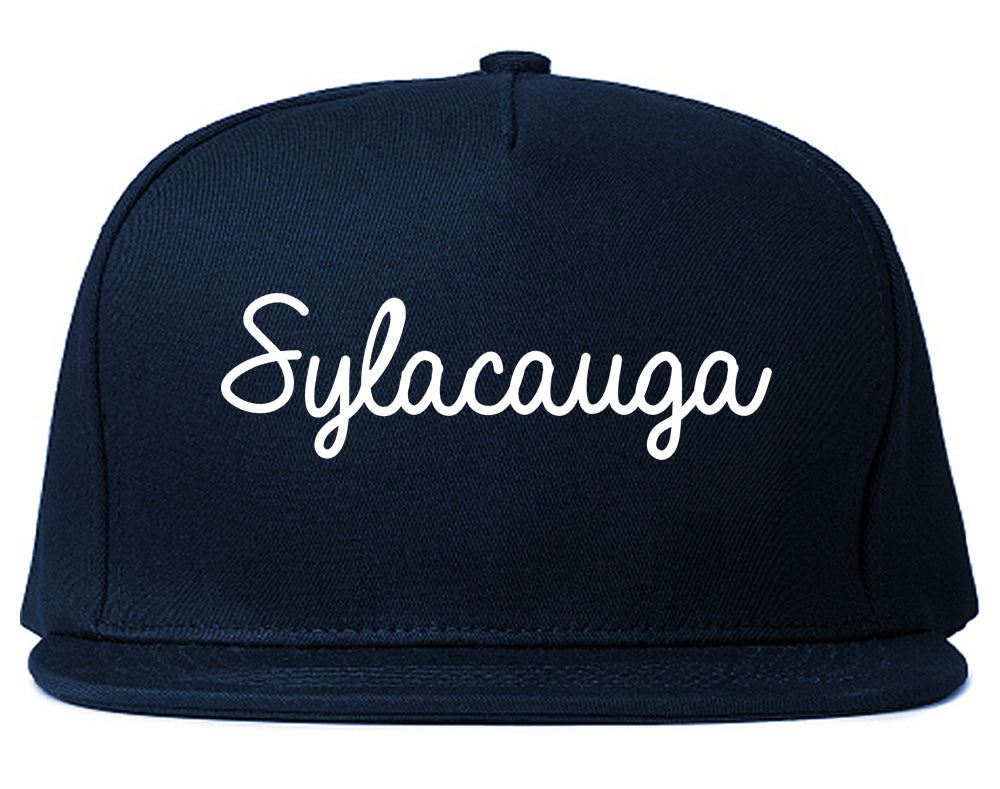 Sylacauga Alabama AL Script Mens Snapback Hat Navy Blue