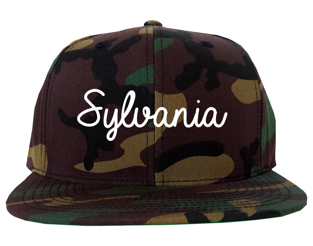 Sylvania Ohio OH Script Mens Snapback Hat Army Camo