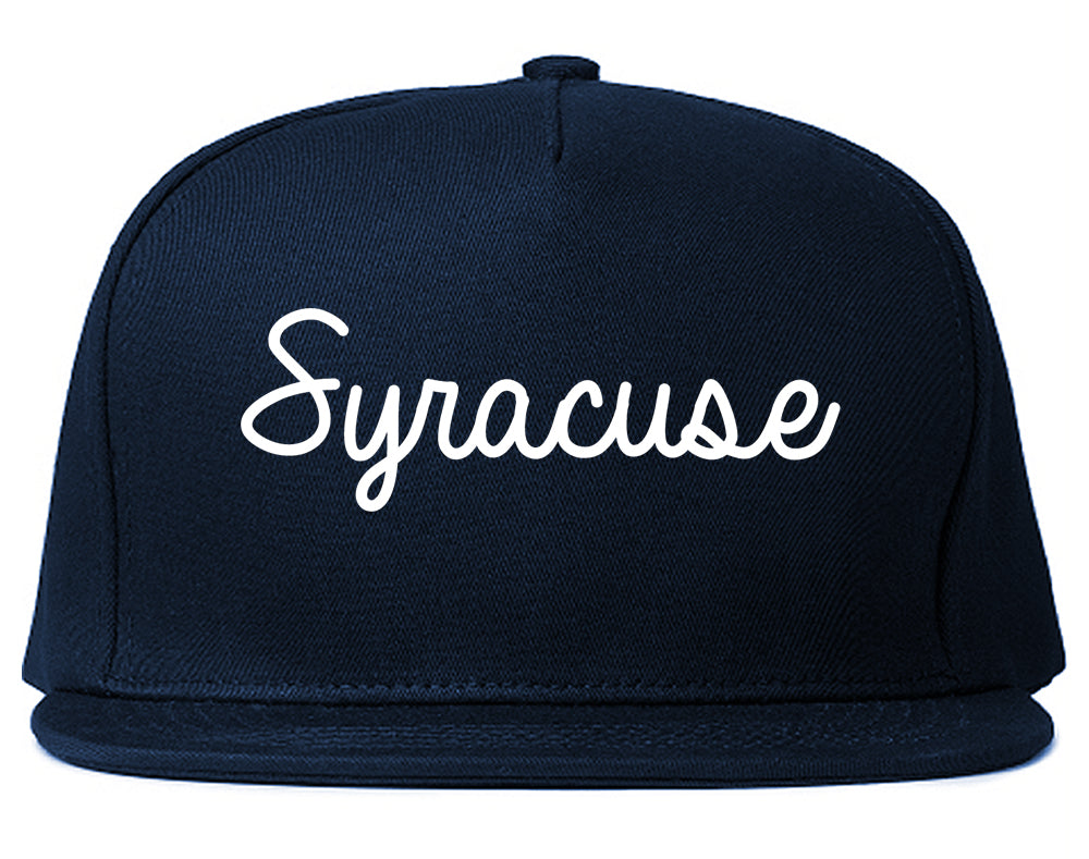 Syracuse New York NY Script Mens Snapback Hat Navy Blue