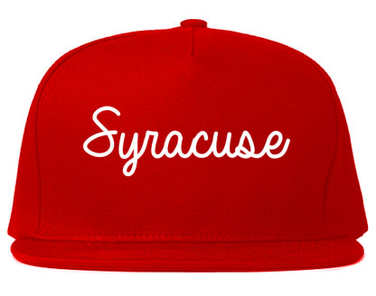 Syracuse New York NY Script Mens Snapback Hat Red
