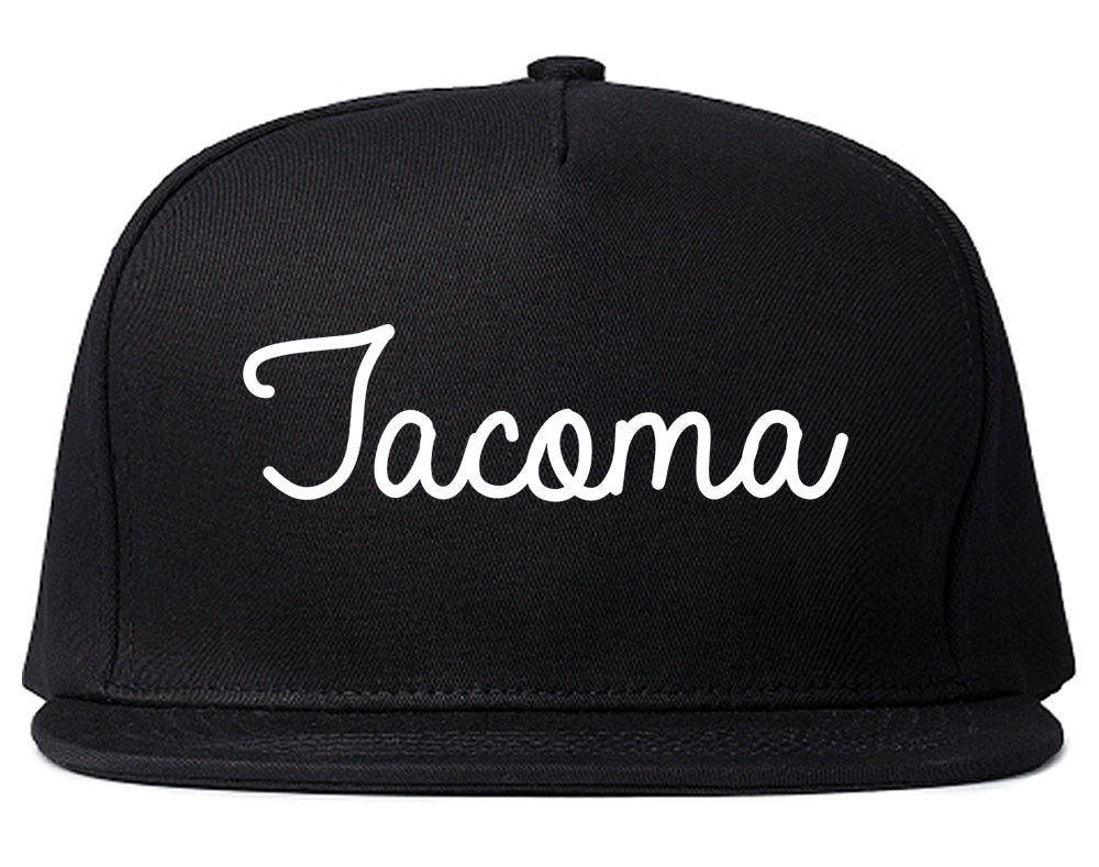Tacoma Washington WA Script Mens Snapback Hat Black